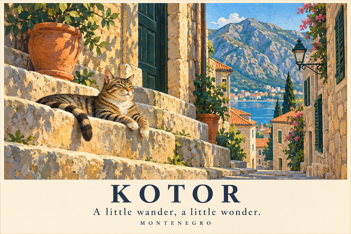Illustrated Kotor postcard: A little wander, a little wonder.