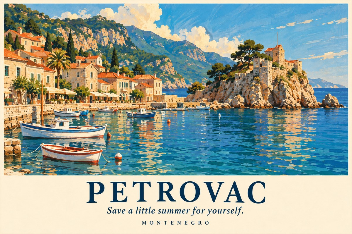 Illustrated Petrovac postcard: Save a little summer for yourself.