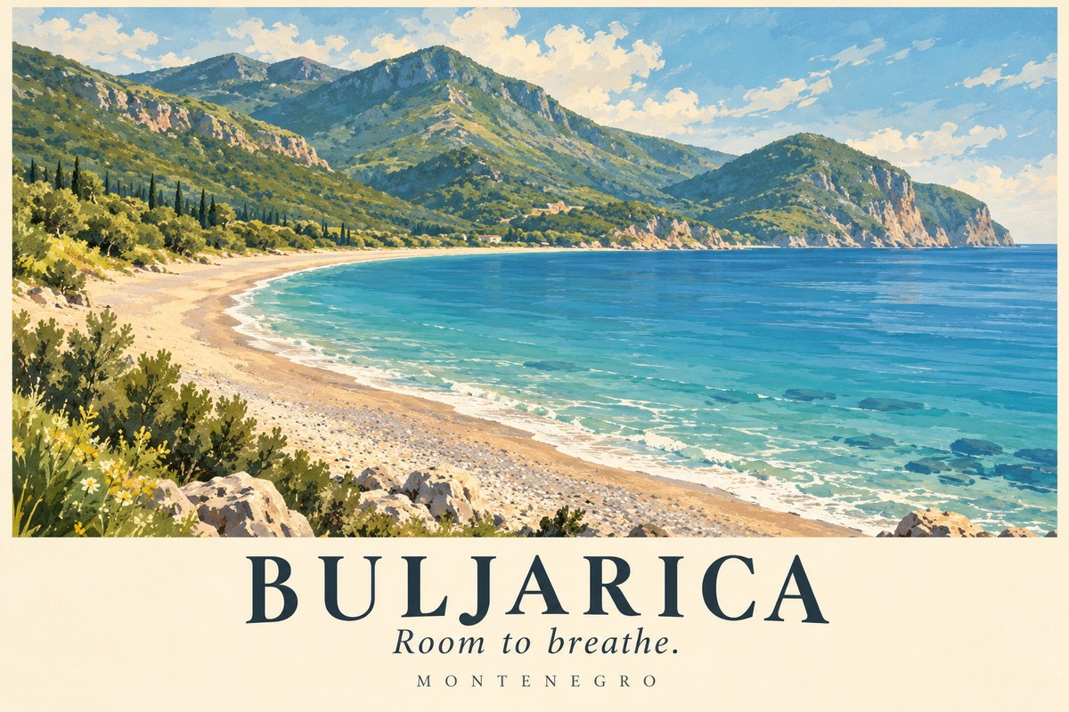 Illustrated Buljarica postcard: Room to breathe.