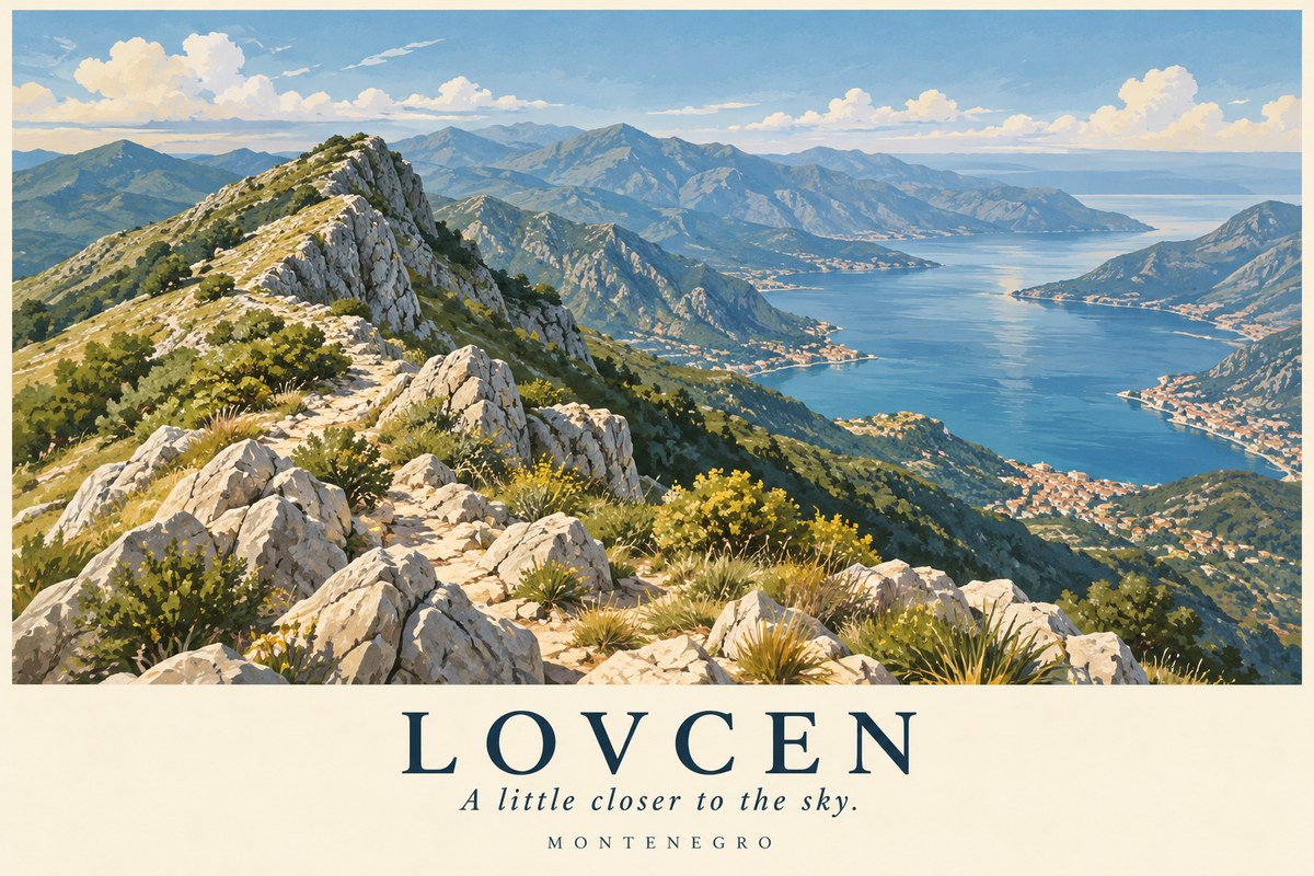 Illustrated Lovcen postcard: A little closer to the sky.
