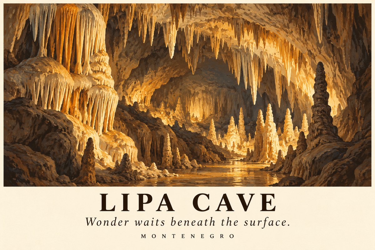 Illustrated Lipa Cave postcard: Wonder waits beneath the surface.