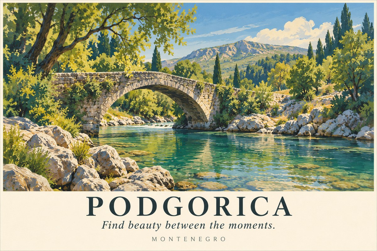 Illustrated Podgorica postcard: Find beauty between the moments.