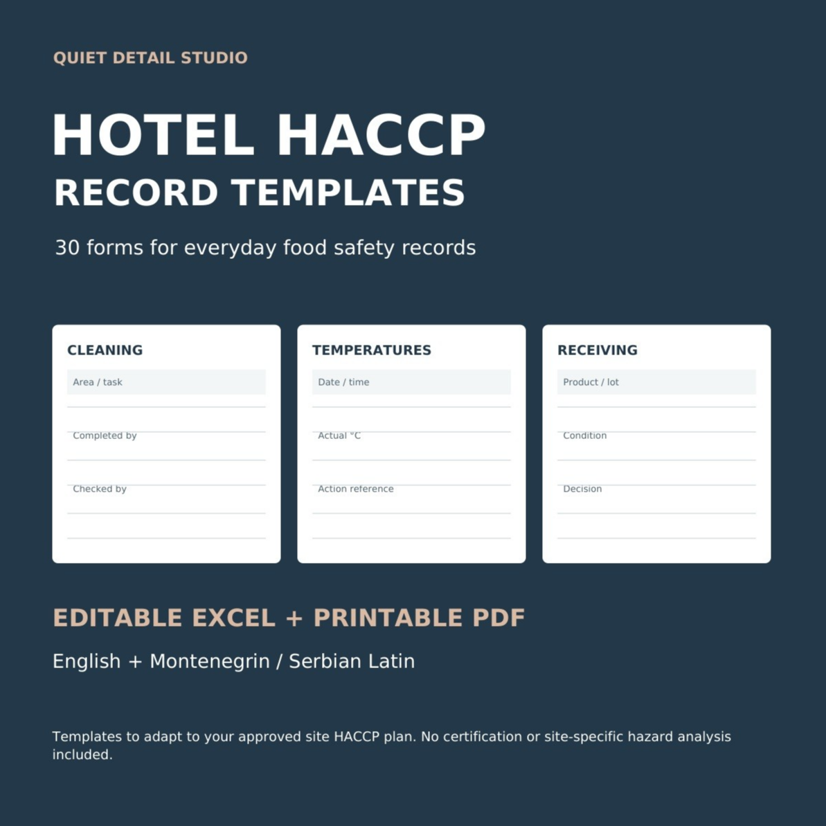 Hotel HACCP Record Templates cover